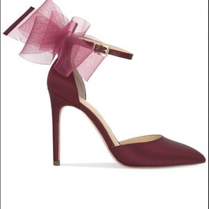 Jessica Simpson Phindies Burgundy Oversized Tulle Bow Stiletto Pumps Sz 5.5 NWT